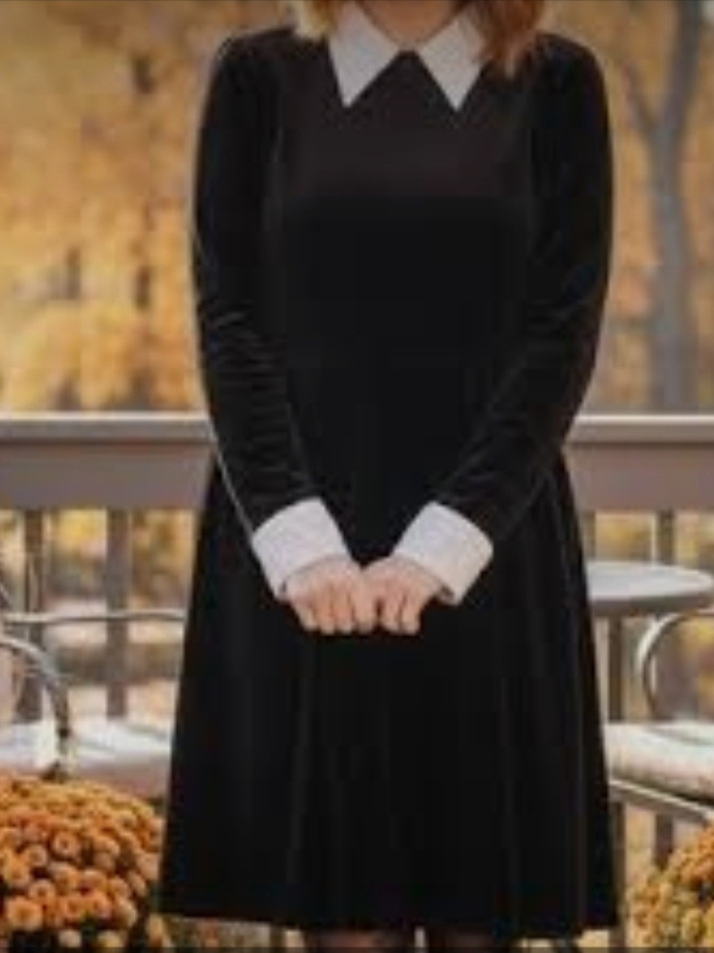 Amanda Smith Black Velvet Long-Sleeve Dress with White Collar - Picture 2 of 12